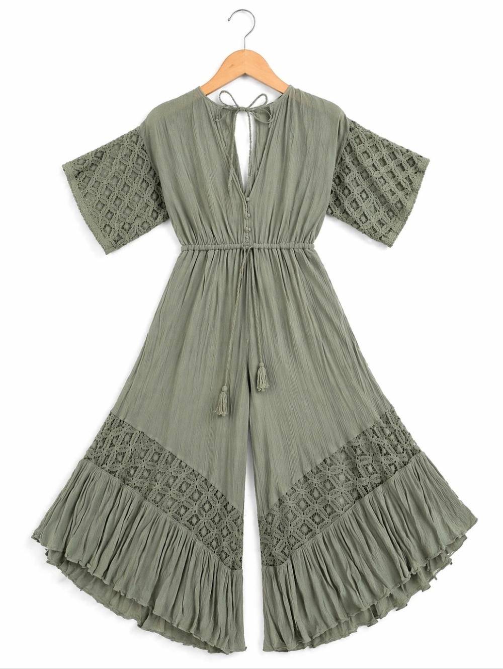 Olive Lace-Trim Wide Leg Jumpsuit